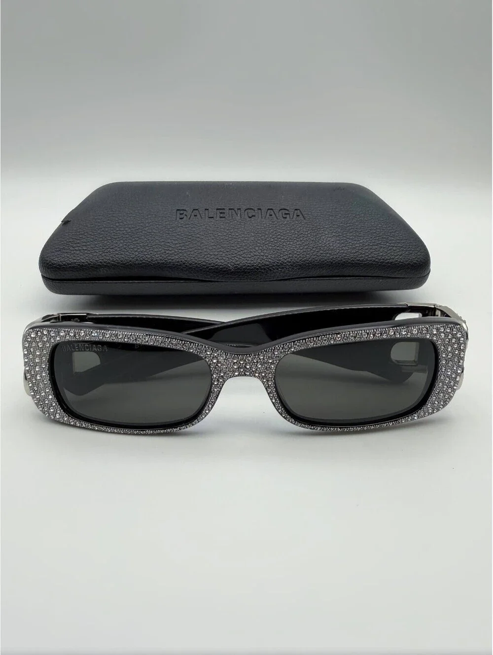 Balenciaga BB0096S 013 Dynasty Rectangular BB Logo Narrow Crystal Black Limited